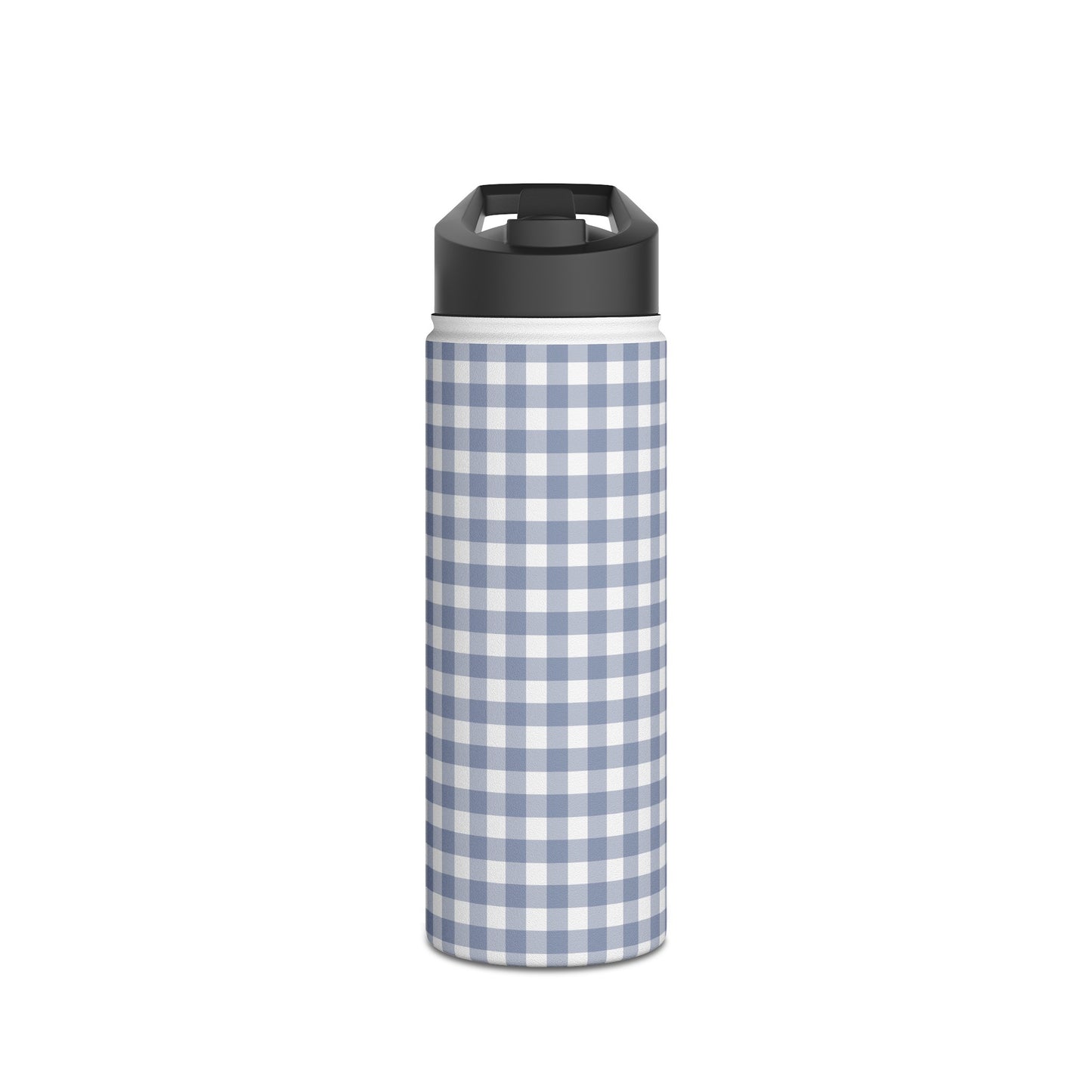 Gingham - Cobalt Blue + White Stainless Steel Water Bottle, Standard Lid