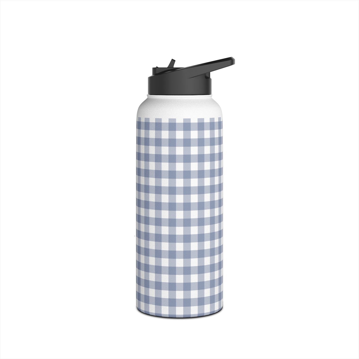 Gingham - Cobalt Blue + White Stainless Steel Water Bottle, Standard Lid