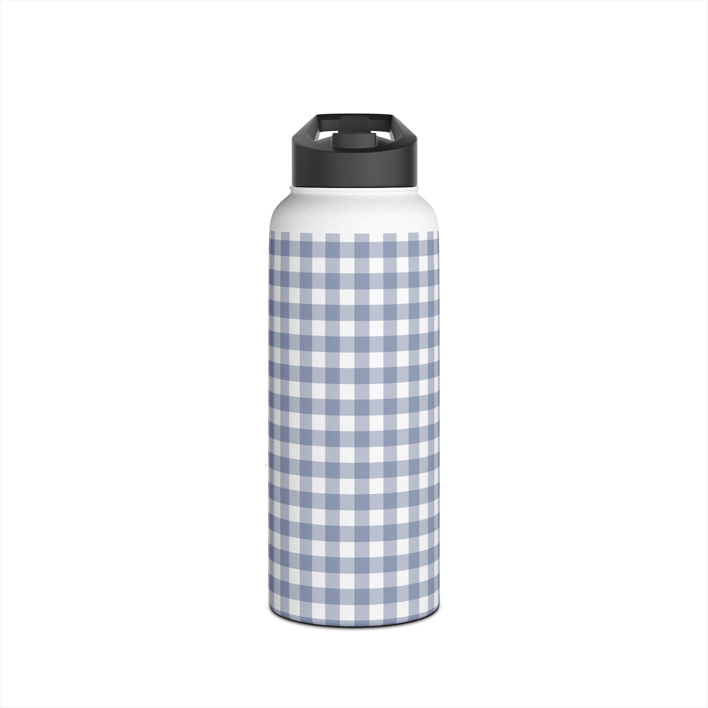 Gingham - Cobalt Blue + White Stainless Steel Water Bottle, Standard Lid