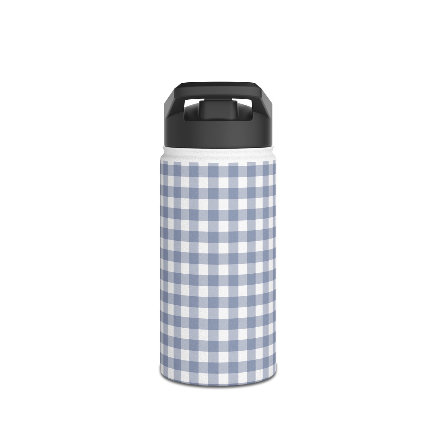 Gingham - Cobalt Blue + White Stainless Steel Water Bottle, Standard Lid