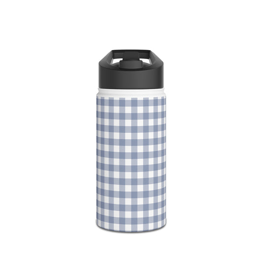 Gingham - Cobalt Blue + White Stainless Steel Water Bottle, Standard Lid