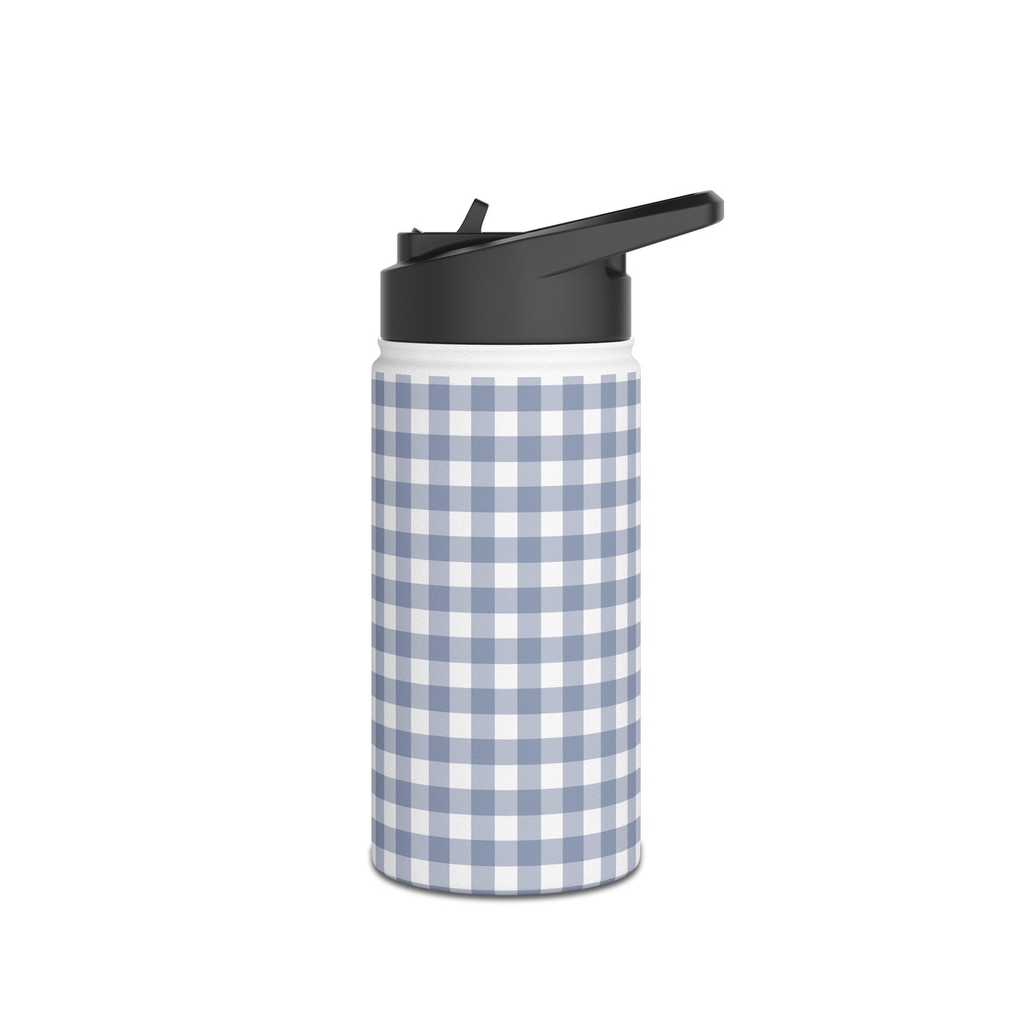 Gingham - Cobalt Blue + White Stainless Steel Water Bottle, Standard Lid