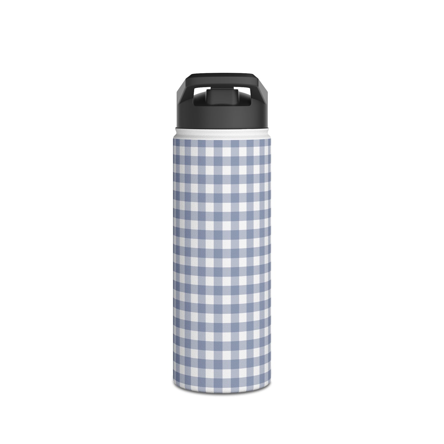 Gingham - Cobalt Blue + White Stainless Steel Water Bottle, Standard Lid