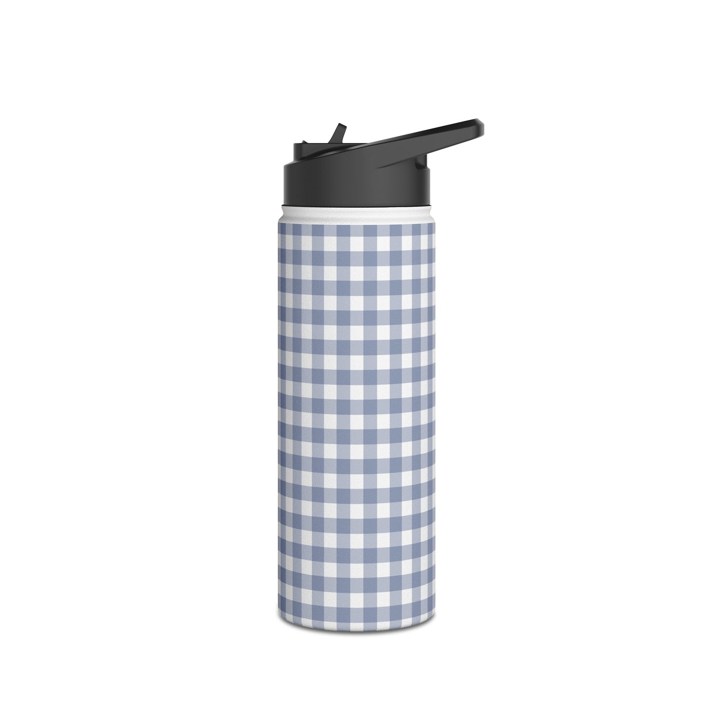 Gingham - Cobalt Blue + White Stainless Steel Water Bottle, Standard Lid