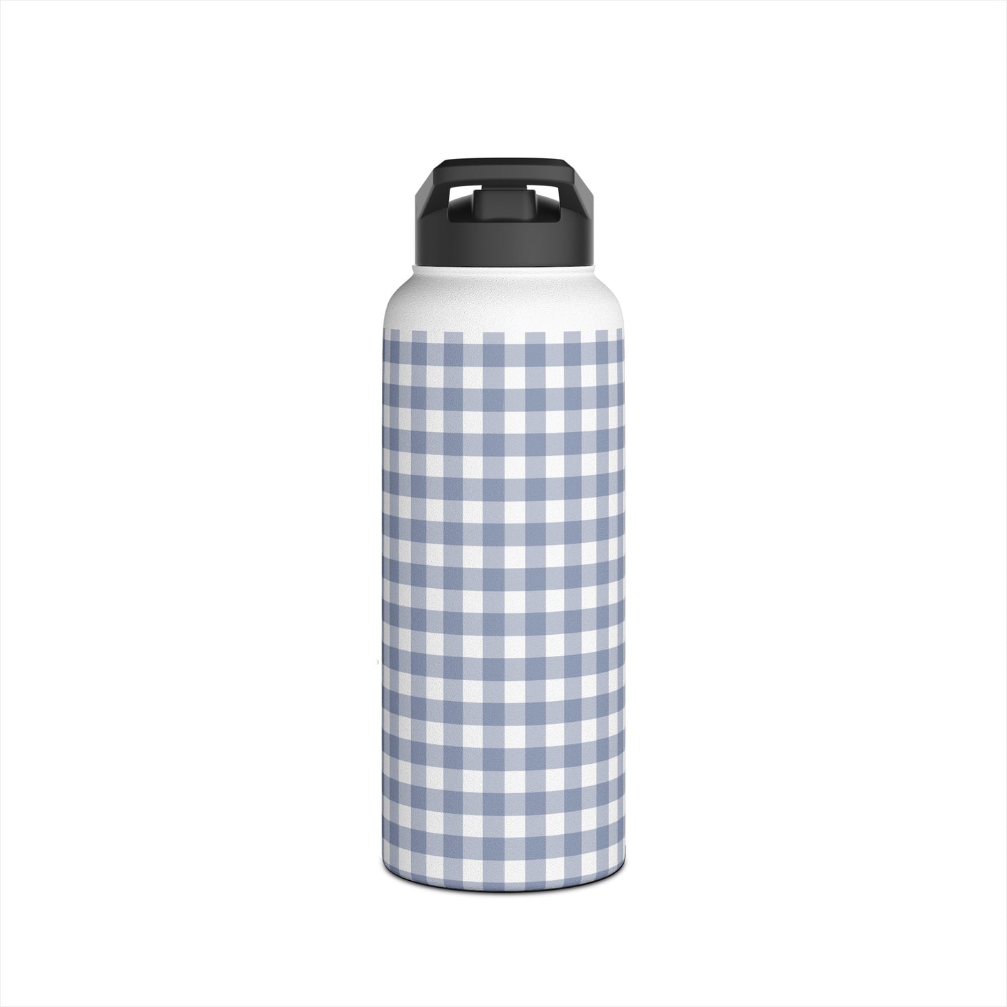 Gingham - Cobalt Blue + White Stainless Steel Water Bottle, Standard Lid