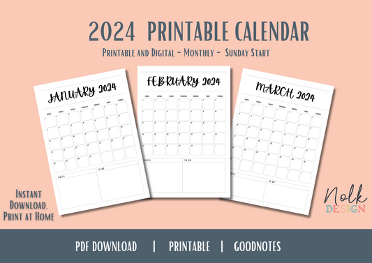 2024 Monthly Printable Calendar