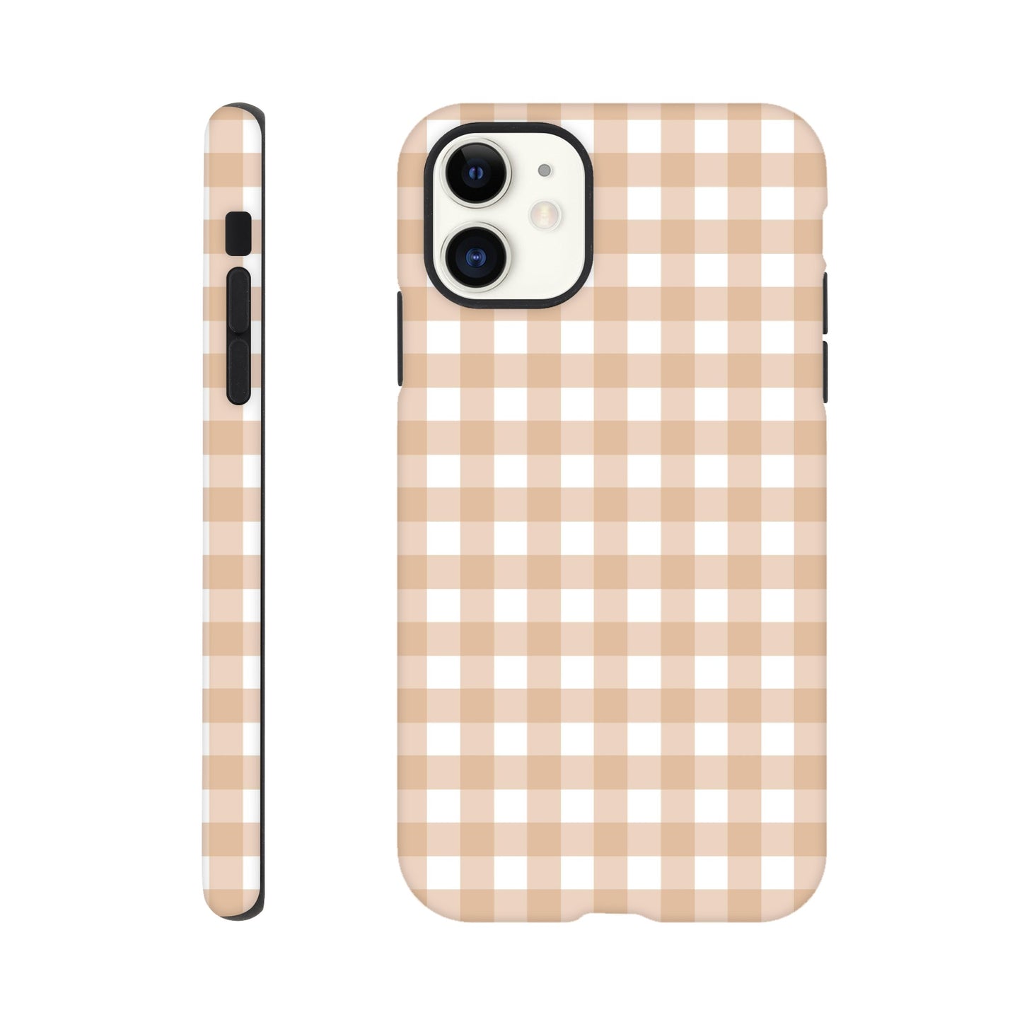 Tan and White Gingham Pattern Phone Case - Stylish and Protective