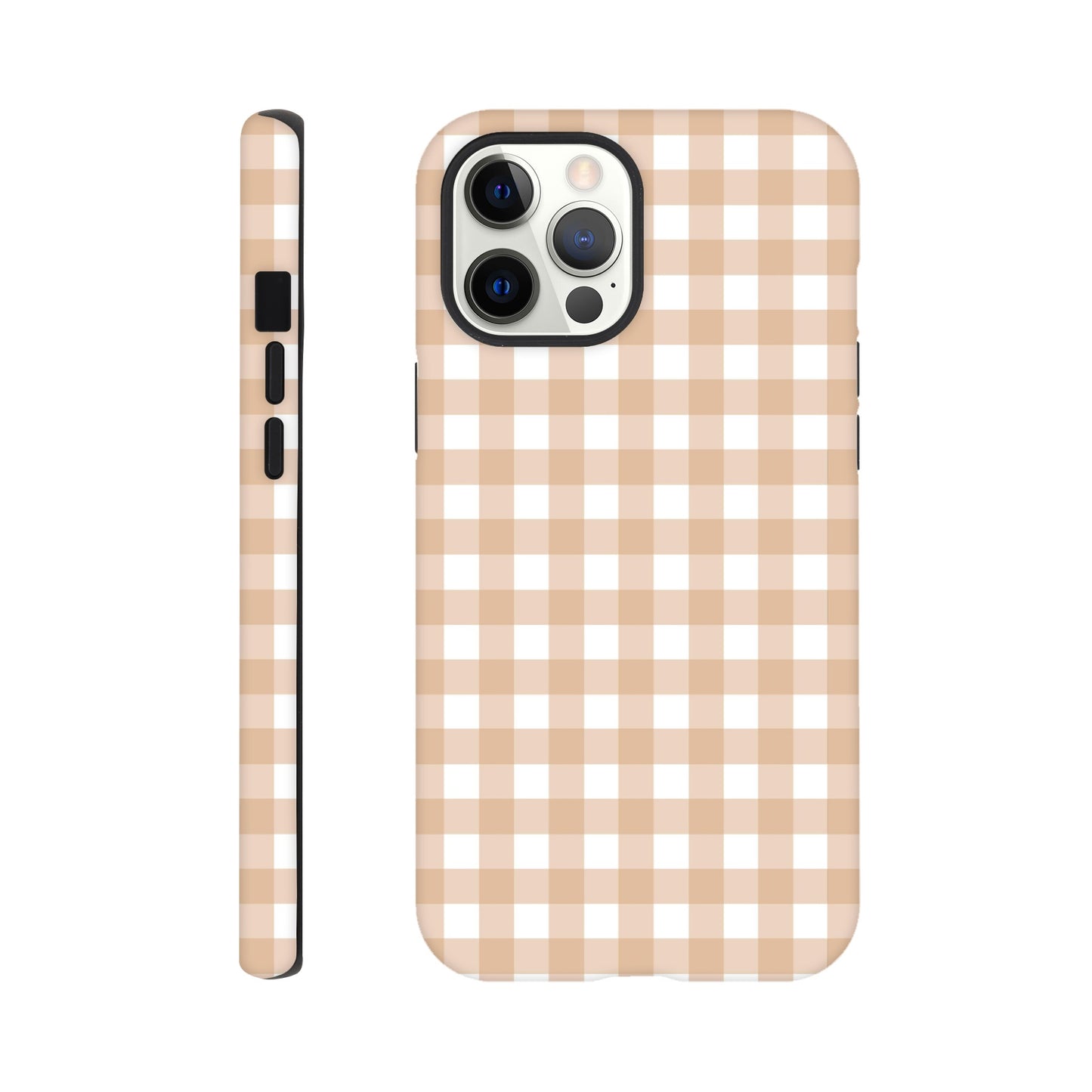 Tan and White Gingham Pattern Phone Case - Stylish and Protective