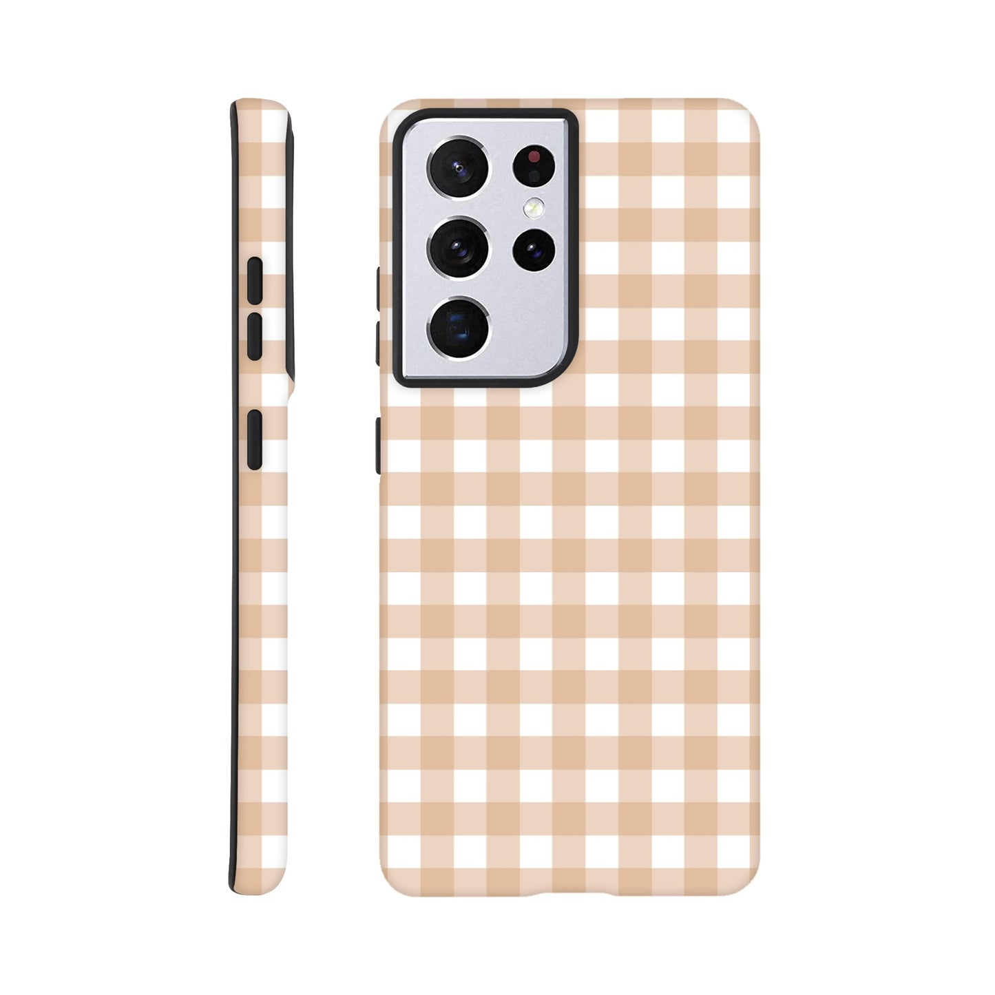 Tan and White Gingham Pattern Phone Case - Stylish and Protective