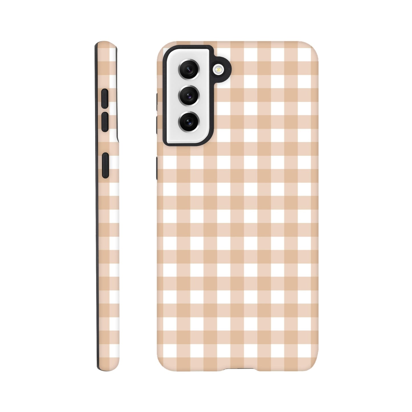 Tan and White Gingham Pattern Phone Case - Stylish and Protective