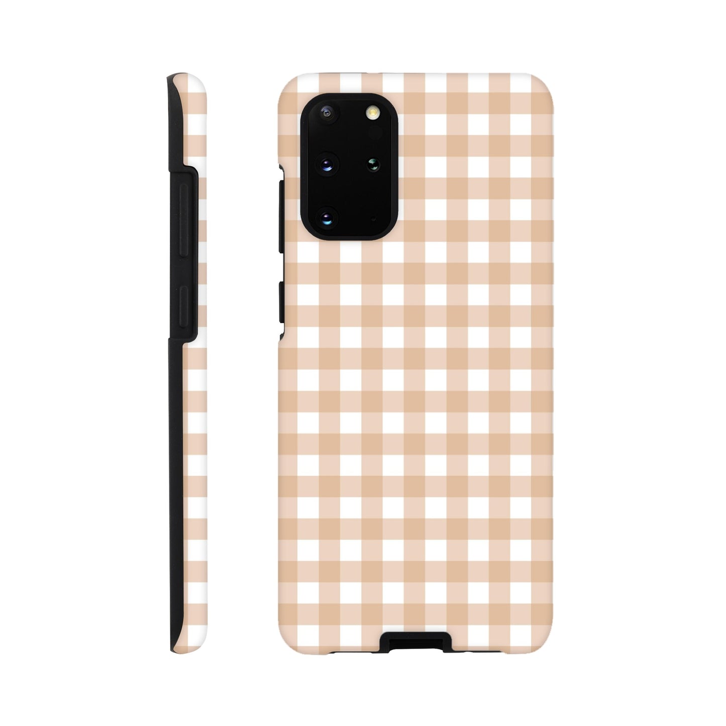 Tan and White Gingham Pattern Phone Case - Stylish and Protective