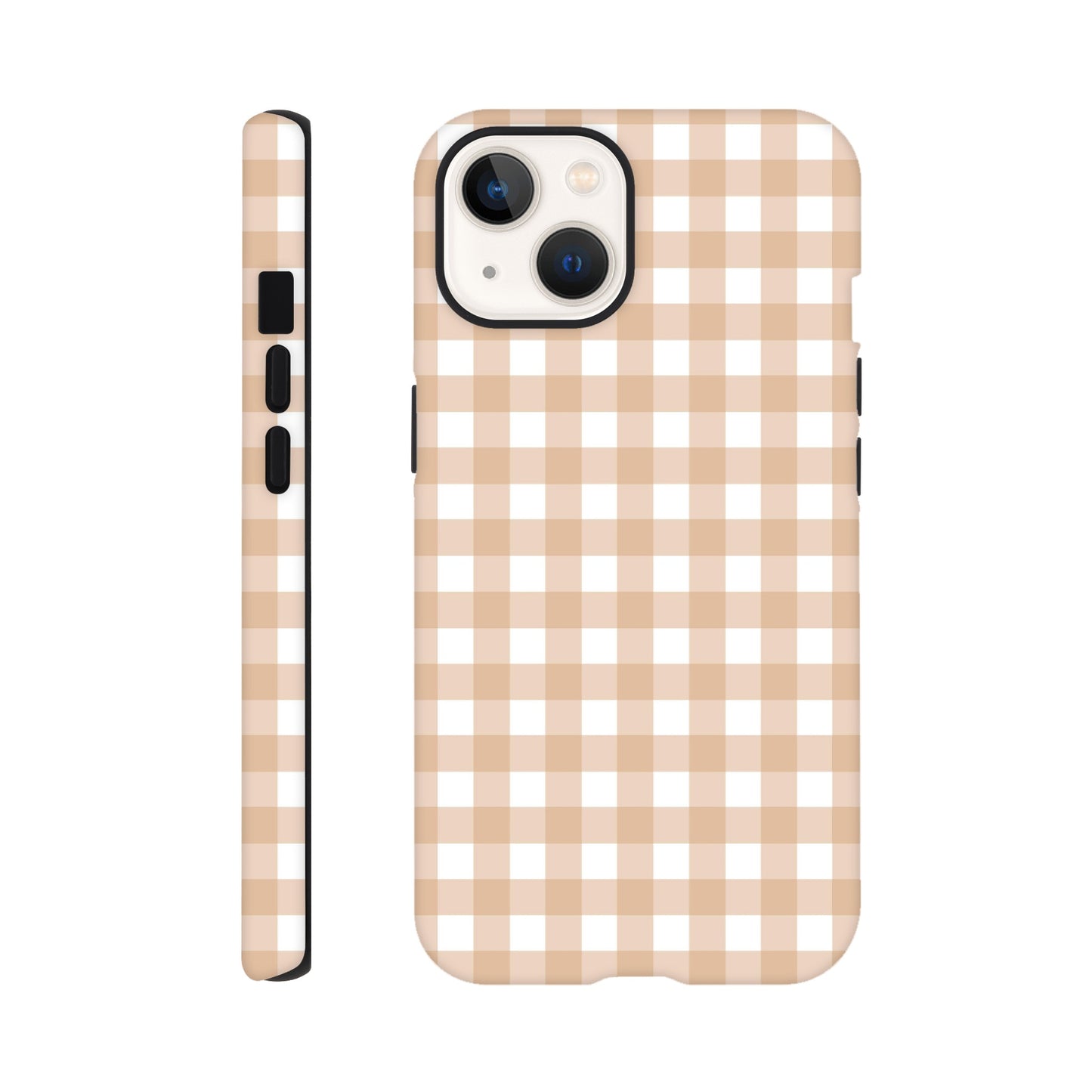 Tan and White Gingham Pattern Phone Case - Stylish and Protective