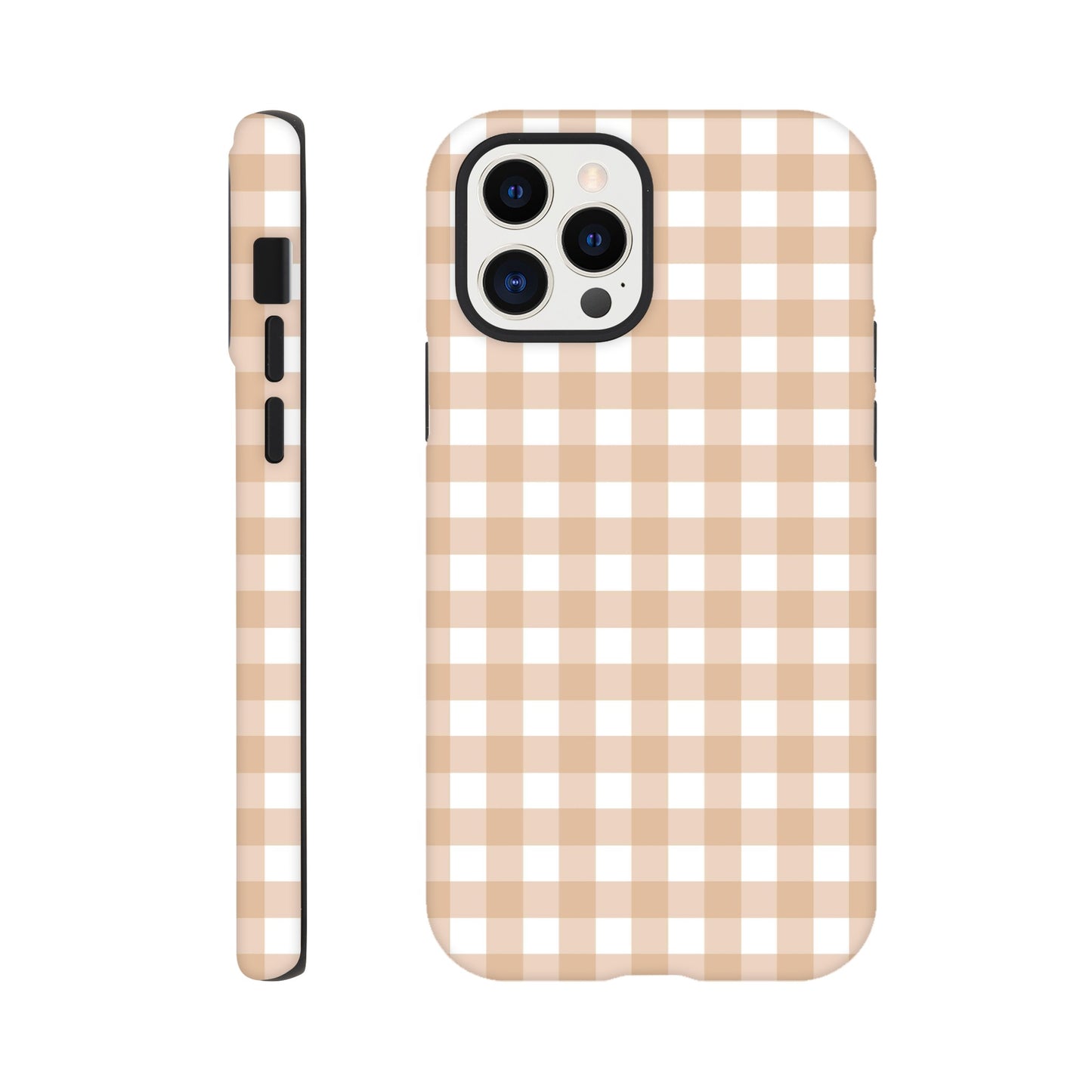 Tan and White Gingham Pattern Phone Case - Stylish and Protective