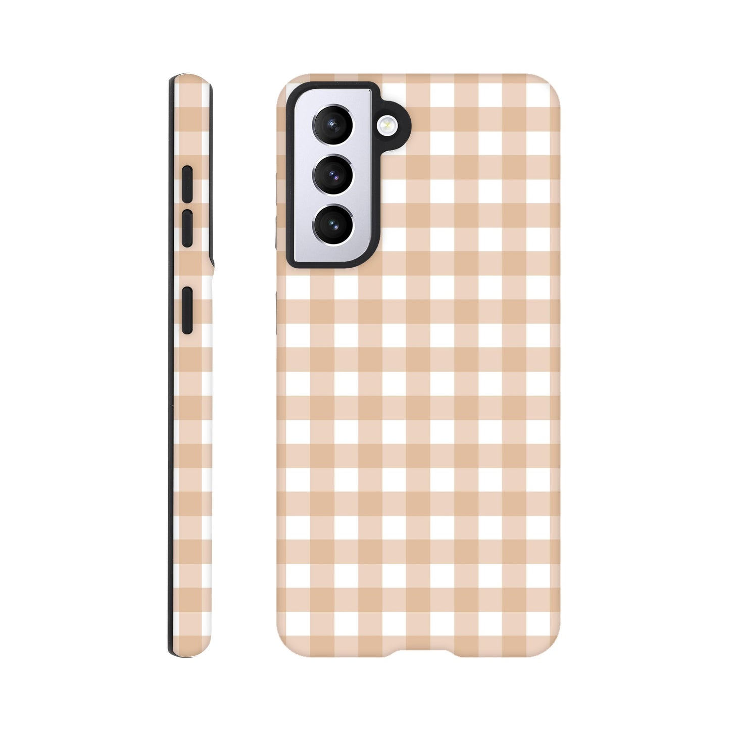 Tan and White Gingham Pattern Phone Case - Stylish and Protective