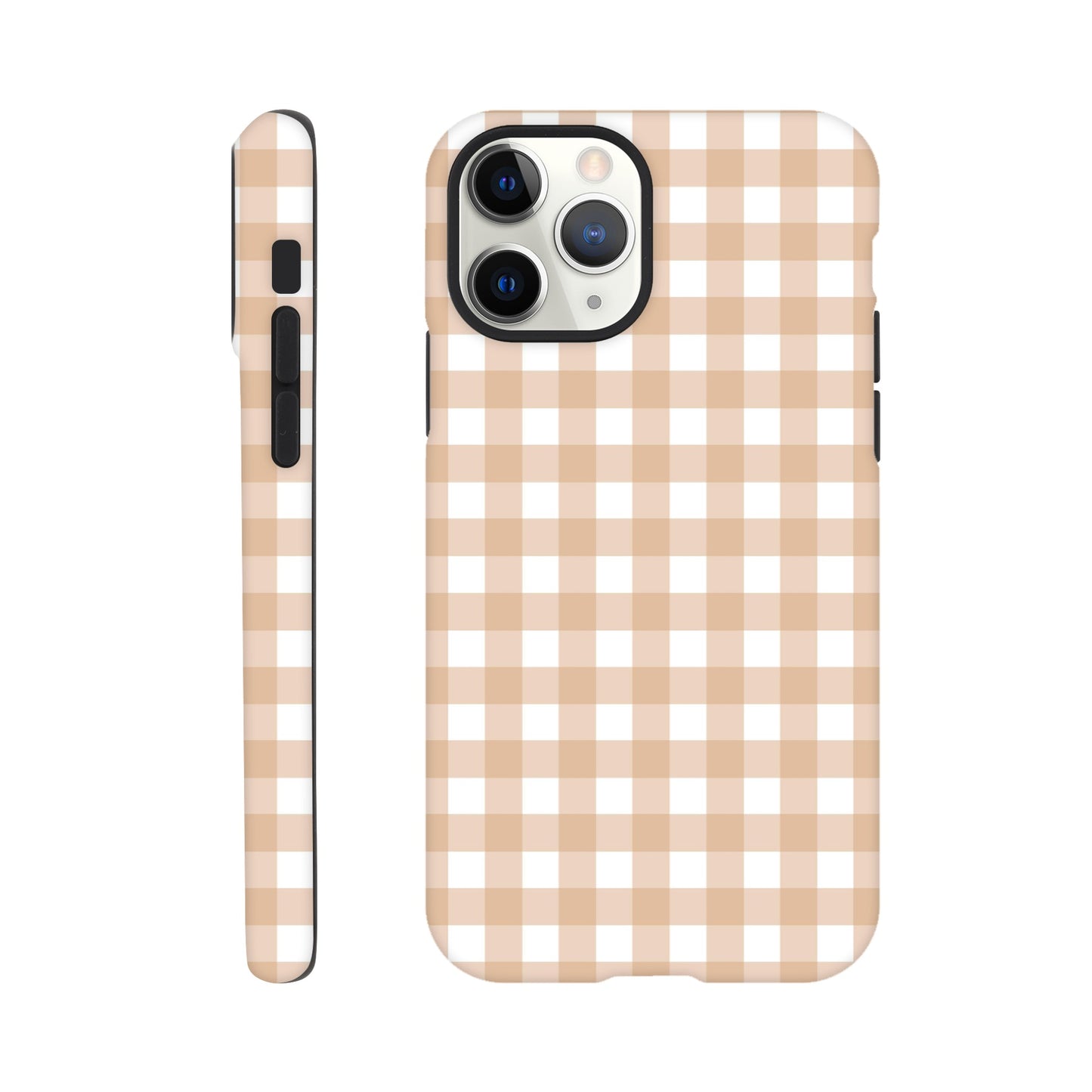 Tan and White Gingham Pattern Phone Case - Stylish and Protective