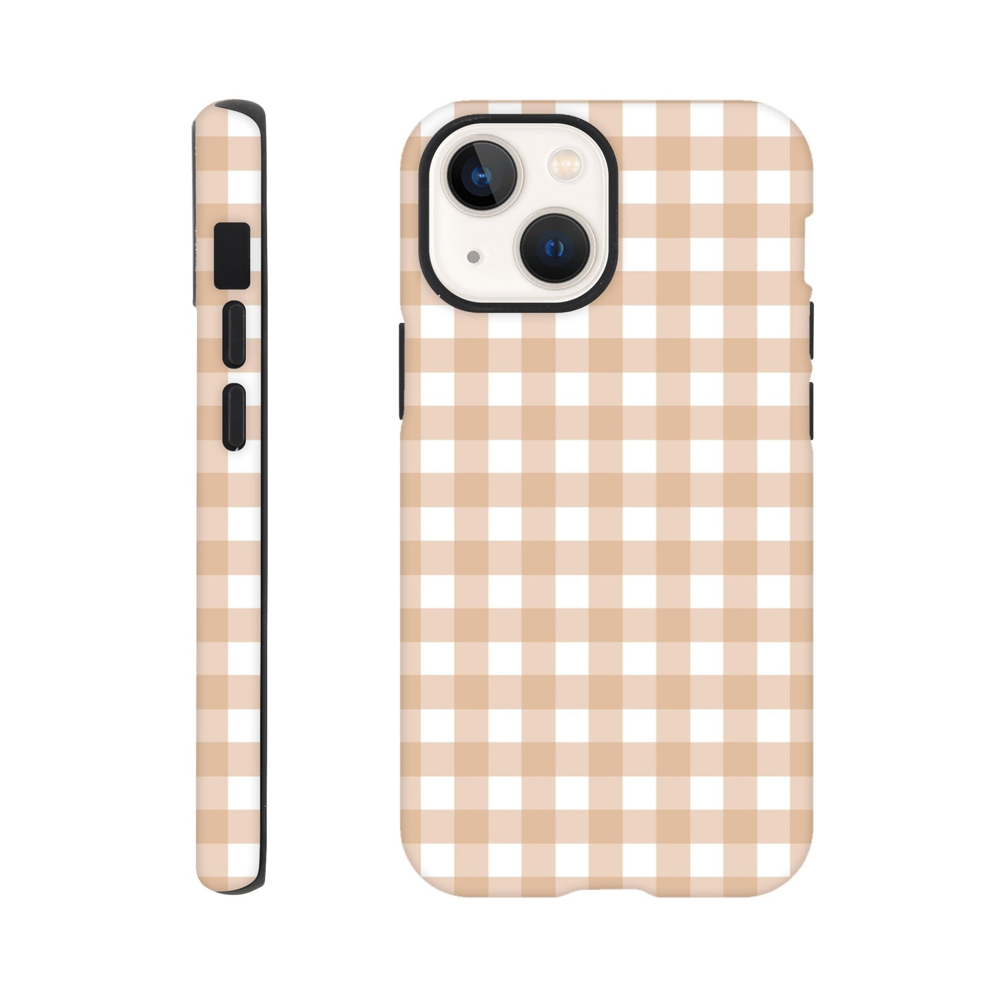 Tan and White Gingham Pattern Phone Case - Stylish and Protective