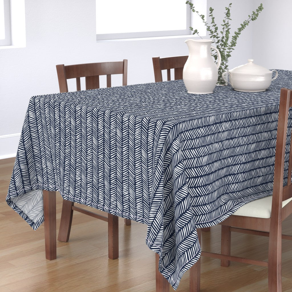 Herringbone Handdrawn - Navy Blue - Tablecloth