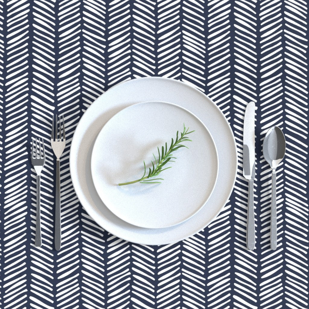 Herringbone Handdrawn - Navy Blue - Tablecloth