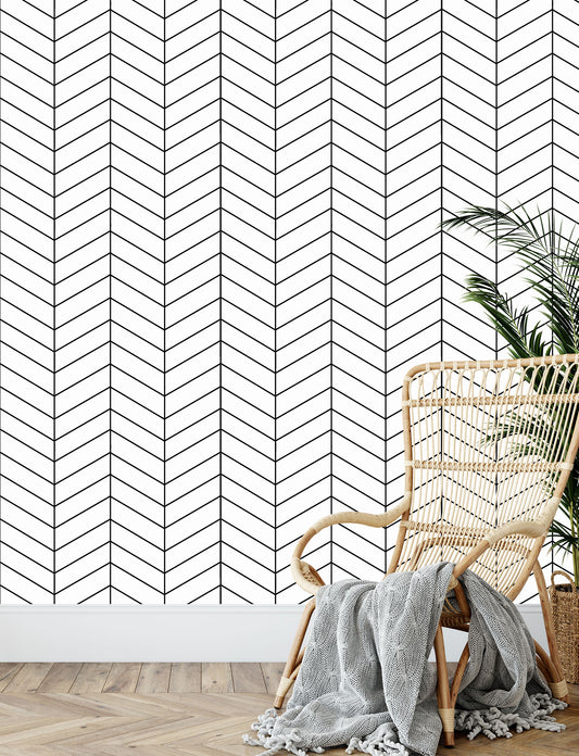 Chevron Pattern Thin in Black and White - Large Scale