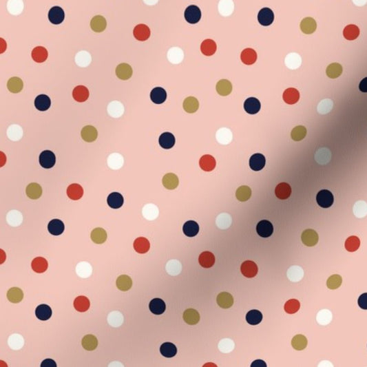 Christmas Dots Pattern: Holiday Dots on a pink background (Medium)
 Fabric