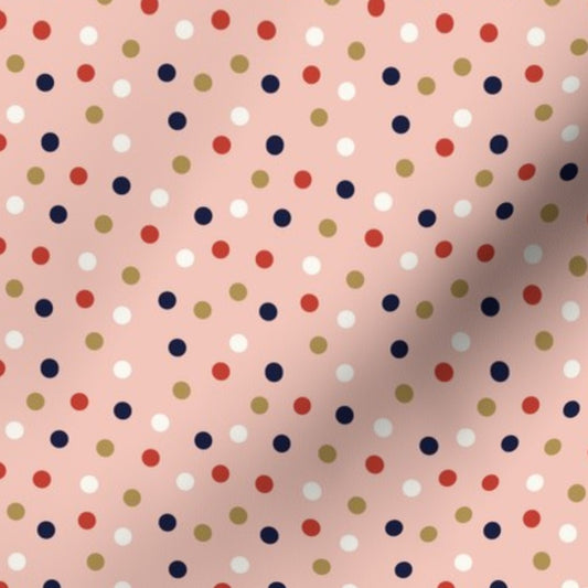 Christmas Dots Pattern: Holiday Dots on a pink background (Small)
 Fabric