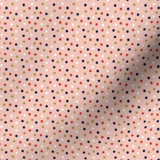 Christmas Dots Pattern: Holiday Dots on a pink background (Tiny)
 Fabric