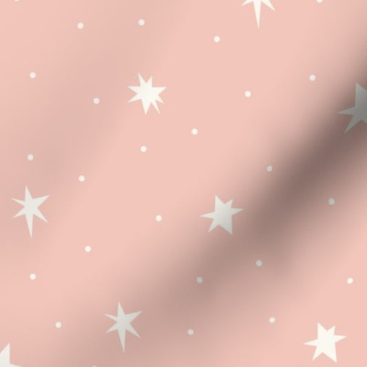 Christmas Stars Pattern: Holiday Stars on a pink background (Small)
 Fabric