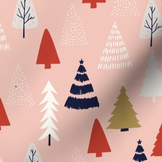 Christmas Trees Pattern: Trees on a pink background (Medium) Fabric